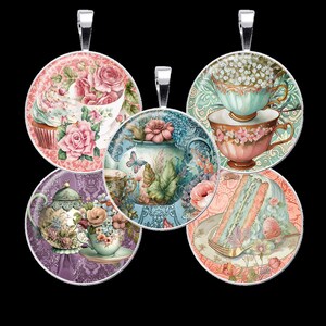 Victorian Tea Cup Digital Collage Sheet, Tea Pot Bottle Cap Collage, Floral Collage - DCC181 -18mm,20mm,25mm & 30mm Circles-Instant Download