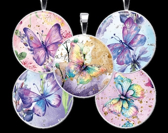 Butterflies and Wildflowers Digital Collage Sheet, Nature Bottle Cap Collage- DCC178- 18mm,20mm,25mm & 30mm Circles-Instant Download