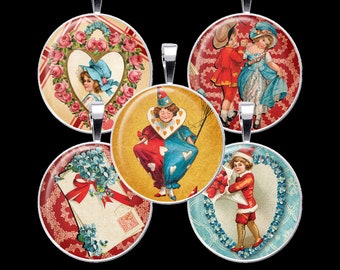 Vintage Valentine's Day Digital Collage Sheet, Love Bottle Cap Collage - DCC173 -18mm,20mm,25mm & 30mm Circles-Instant Download