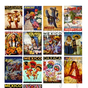 Collage digital de carteles de viajes antiguos de México - TT - 018 - Descarga instantánea