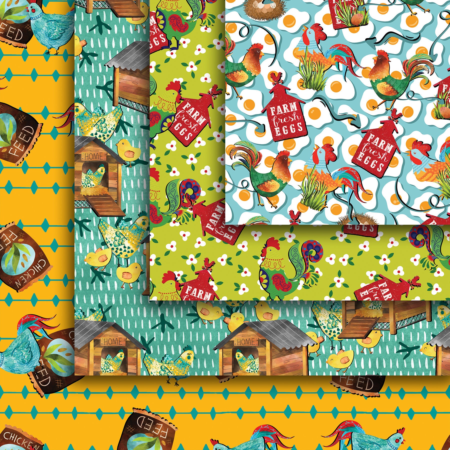 Chicken Seamless Digital Paper Pack, Chick Seamless Pattern, Egg ...