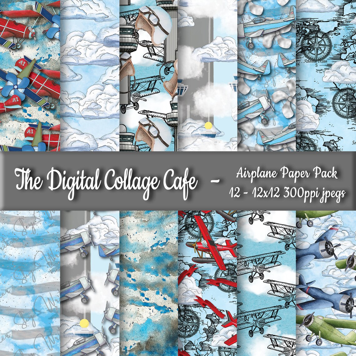 Airplane Seamless Digital Paper Pack, Pilot Digital Paper Pack ...