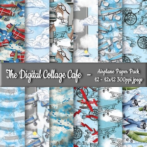 Pacote de papel digital sem emendas para aviões, pacote de papel digital para pilotos, papel para scrapbook digital de aviação - DPP052 - 12 - 12 x 12 pol. JPEGs de 300 ppi