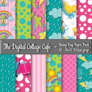 Rainy Day Digital Paper Pack, Rubber Duck Digital Paper Pack, Rain Drop Digital Paper Pack - DPP031 - 12 - 12x12in 300ppi JPEGs