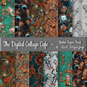 Robot Seamless Digital Paper Pack, Steampunk Robot Seamless Digital Paper, Gear Seamless Scrapbook Paper - DPP094 - 12 - 12x12in 300ppi JPEG