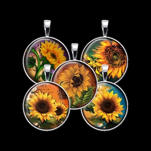 Sunflower Digital Collage Sheet, Flower Collage, Floral Collage - DCC088 - 18mm, 20mm, 25mm and 30mm Rounds/Circles - Instant Download