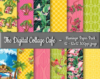 Flamingos Digital Paper Pack, Beach Paper Pack, Palm Trees Paper Pack, Pineapple Paper Pack - DPP017 - 12 - 12x12in 300ppi JPEGs