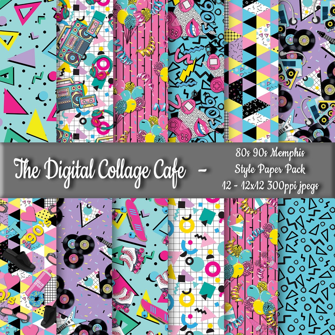 80s 90s Memphis Style Seamless Digital Paper Pack, 80s Party Digital ...