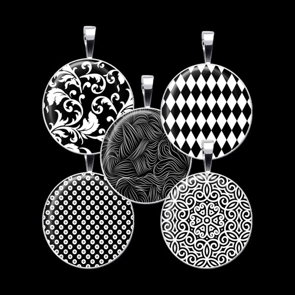 Black and White Patterns Digital Collage Sheet DCC066 - 18mm, 20mm, 25mm and 30mm Rounds - Instant Download