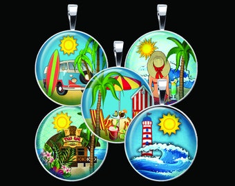 Beach Collage Sheet DCC026 - Fun in the Sun Collage, Summer Collage, Ocean Collage 18mm, 20mm, 25mm and 30mm Rounds - Instant Download