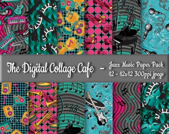 Jazz Music Seamless Digital Paper Pack, Musical Instruments Digital Pattern, Musician Paper Pack - DPP116 - 12-12x12in 300ppiJPEG