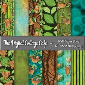 Sloth Seamless Paper Pack, Sloth Seamless Digital Paper Pack, Jungle Sloth Seamless Paper Pack - DPP023 - 12 - 12x12in 300ppi JPEGs