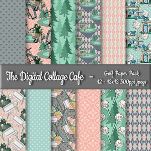 Golf Seamless Digital Paper Pack, Golfer Digital Paper Pack, Caddy Digital Paper, Putting Green Paper  - DPP032 - 12 - 12x12in 300ppi JPEGs