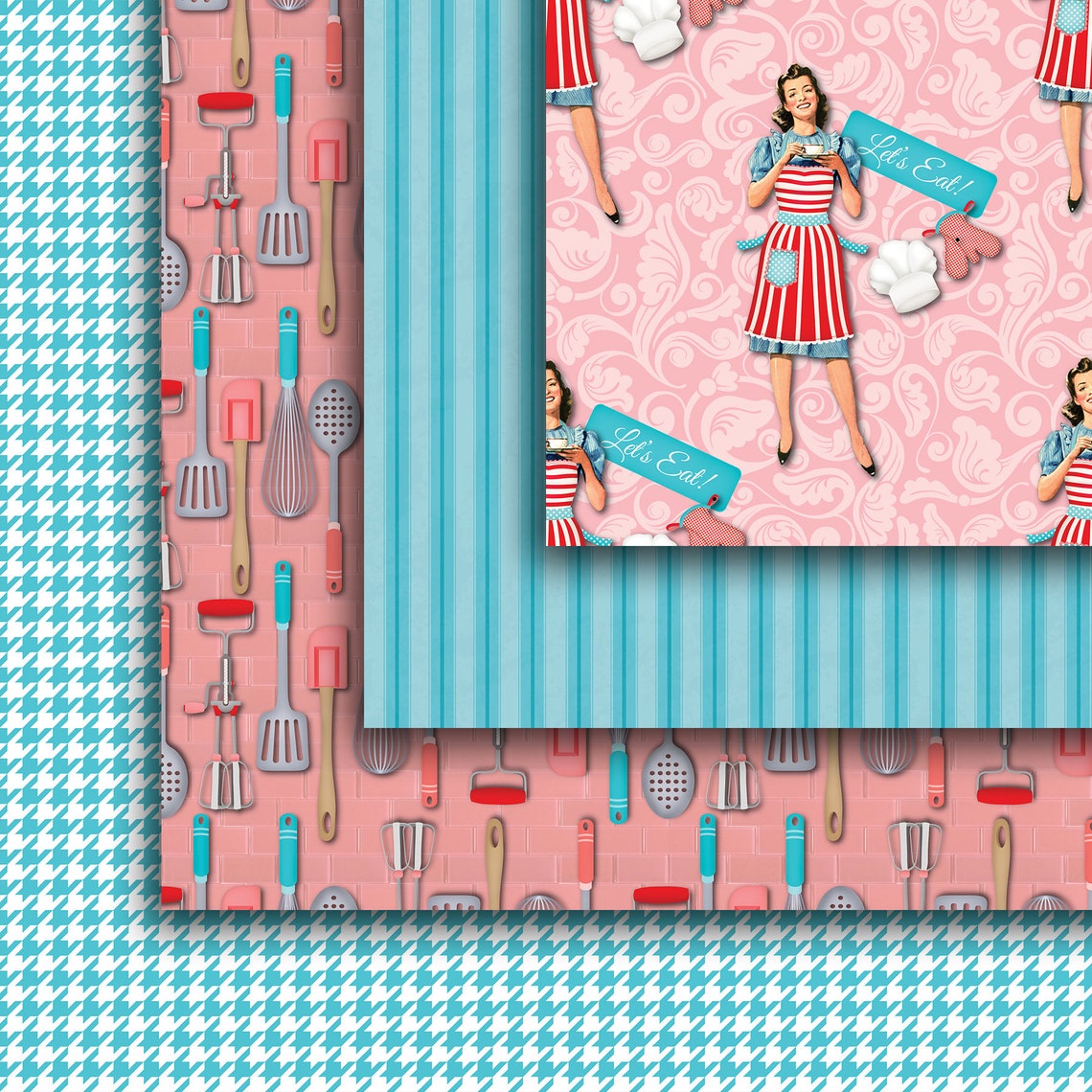 Retro Kitchen Seamless Digital Paper Pack Kitchen Scrapbook Etsy