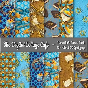 Hanukkah Seamless Digital Paper Pack, Carta digitale ebraica, Carta Menorah, Dreidel Papers - DPP070 - 12 - 12x12in 300ppi JPEG