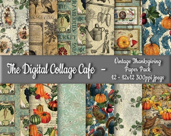 Vintage Thanksgiving Seamless Digital Paper Pack, Turkey Digital Pattern, Thanksgiving Fabric Digital Design - DPP157 - 12-12x12in300ppiJPEG