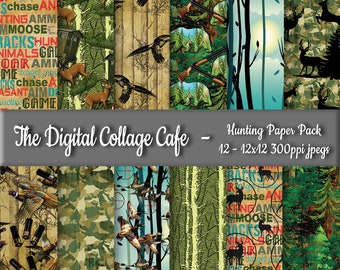 Hunting Seamless Digital Paper Pack, Duck Hunting Digital Paper, Deer Hunting Seamless Scrapbook Paper - DPP100 -12-12x12in 300ppi JPEG