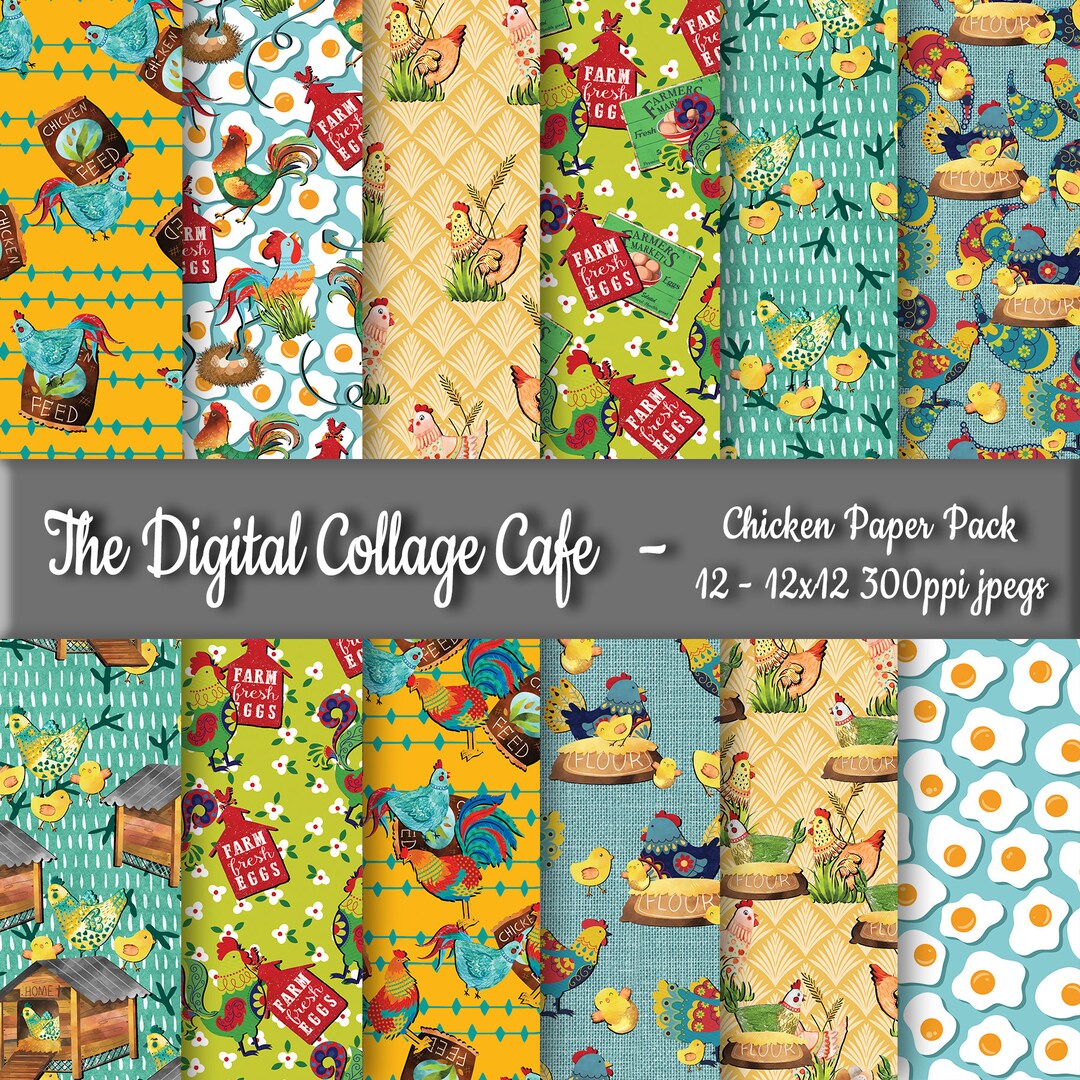 Chicken Seamless Digital Paper Pack, Chick Seamless Pattern, Egg ...