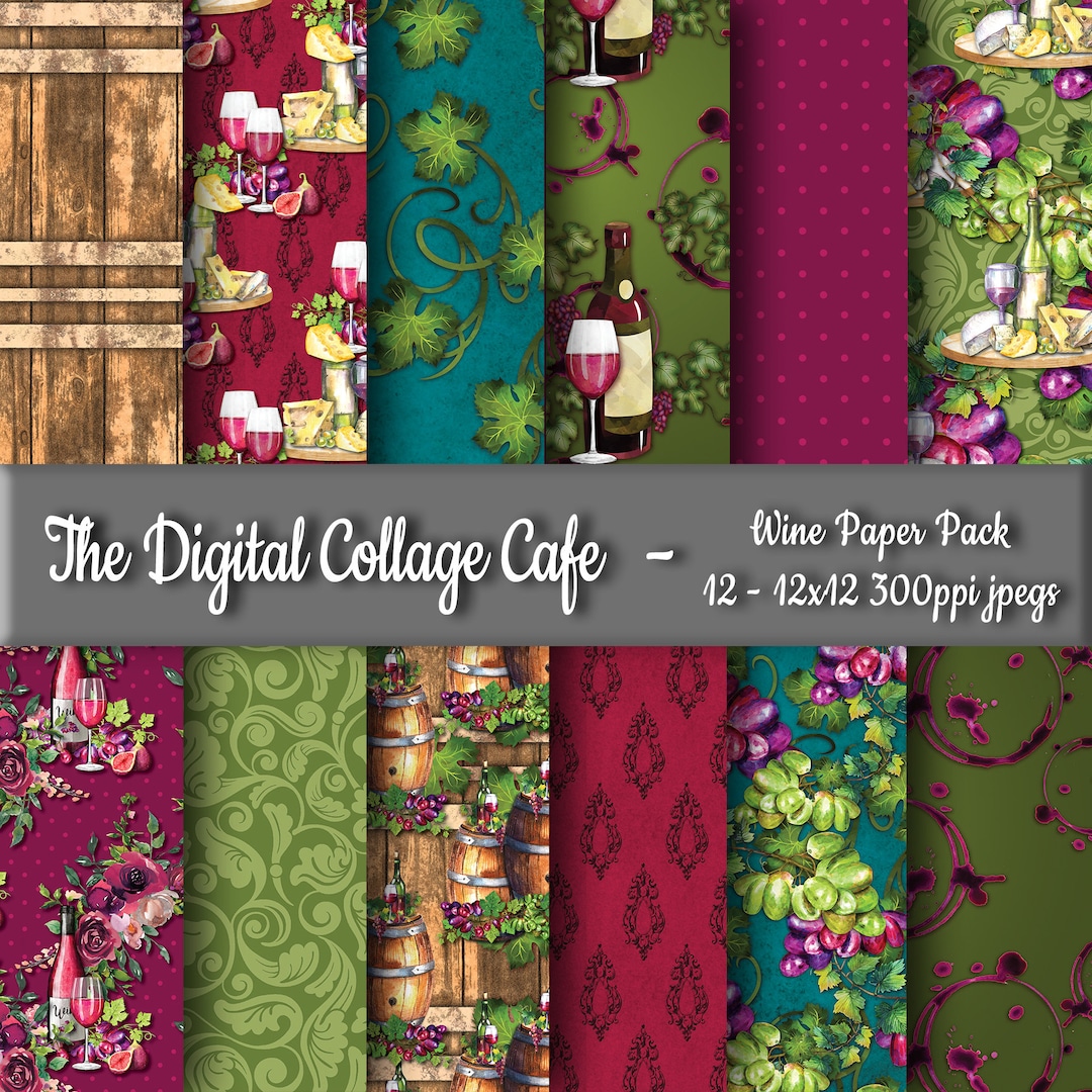 Wine Seamless Digital Paper Pack, Wine Scrapbook Paper, Cheese Digital ...