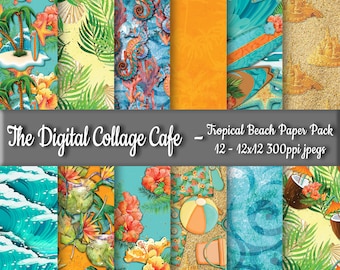Tropischen Strand Digital Paper Pack, Insel Digital Paper Pack, Surfbrett Papier Pack, Papier-Pack - DPP043 - 12 - 12x12in 300 ppi JPEGs