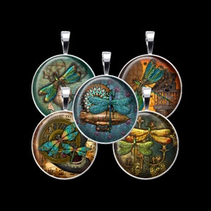 Steampunk Dragonflies Digital Collage Sheet, Dragonfly Collage - DCC099 - 18mm, 20mm, 25mm and 30mm Rounds/Circles - Instant Download