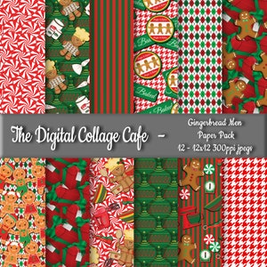 Gingerbread Seamless Digital Paper Pack, Winter Paper Pack, Holiday Paper Pack, Gingerbread Men Pattern - DPP019 - 12 - 12x12in 300ppi JPEGs