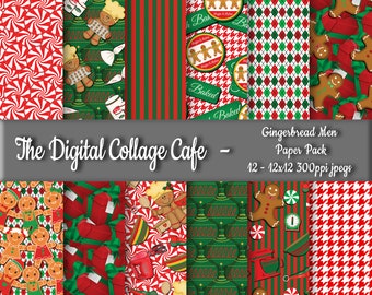 Lebkuchen nahtlose digitales Papier Set, Winter Papier Set, Urlaub Papier Set, Lebkuchen Männer Muster - DPP019 - 12 - 12x12in 300ppi JPEGs