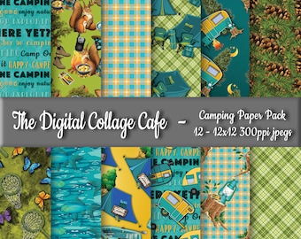 Camping Seamless Digital Paper Pack, Hunting Digital Paper Pack, Fishing Seamless Digital Paper Pack - DPP006 - 12 - 12x12in 300ppi JPEGs