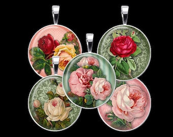 Foglio di Rose Collage digitale, Digital Collage floreale - DCC084 - 18mm, 20mm, 25mm e 30mm giri/cerchi - Download immediato