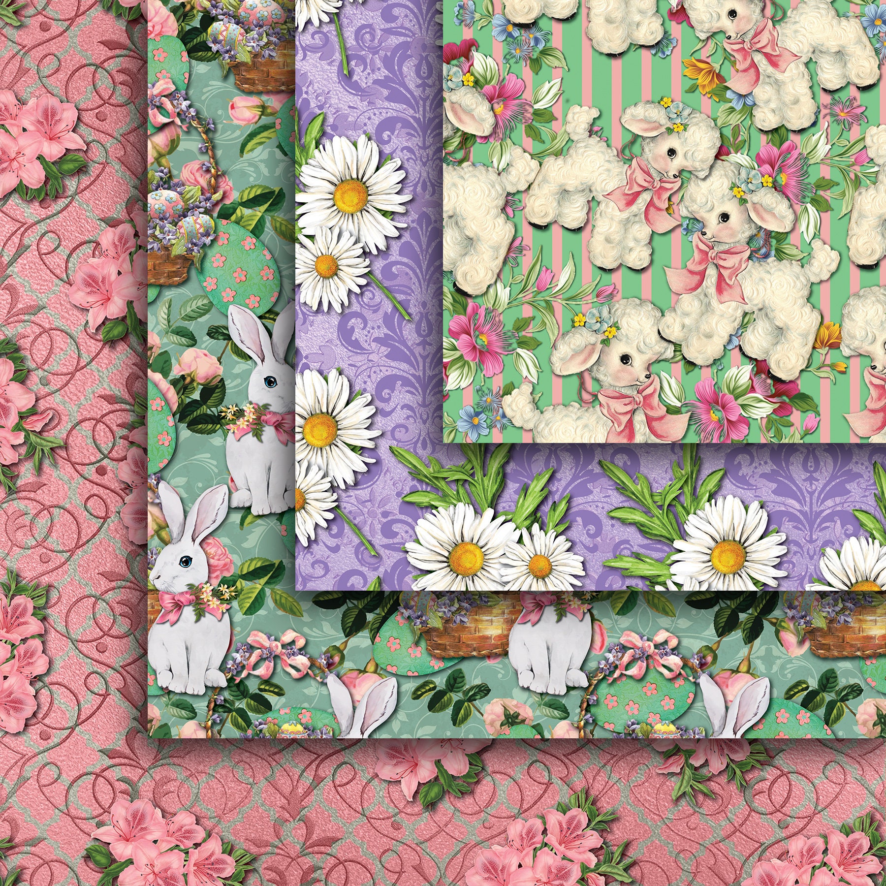 Easter Seamless Digital Paper Pack, Lamb Scrapbook Papers, Chick ...
