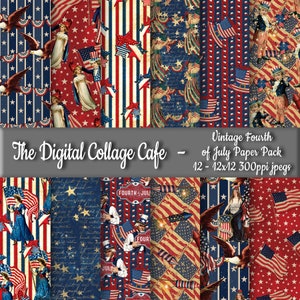 Vintage Fourth of July Seamless Digital Paper Pack, Patriotic Seamless Pattern, America Paper, Flag Paper - DPP141 -12-12x12in300ppiJPEG