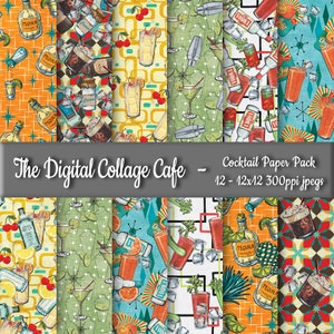 Cocktail Seamless Digital Paper Pack, Retro Cocktail Seamless Pattern, Vodka Digital Design, Alcohol Paper - DPP129 - 12-12x12in300ppiJPEG