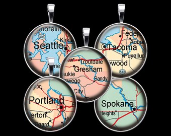 Oregon and Washington State City Maps Digital Collage Sheet - DCC071 - 18mm, 20mm, 25mm and 30mm Rounds/Circles - Instant Download