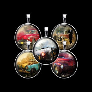 Vintage Car Digital Collage Sheet, Retro Cars Bottle Cap Collage - DCC164 - 18mm,20mm,25mm & 30mm Circles-Instant Download