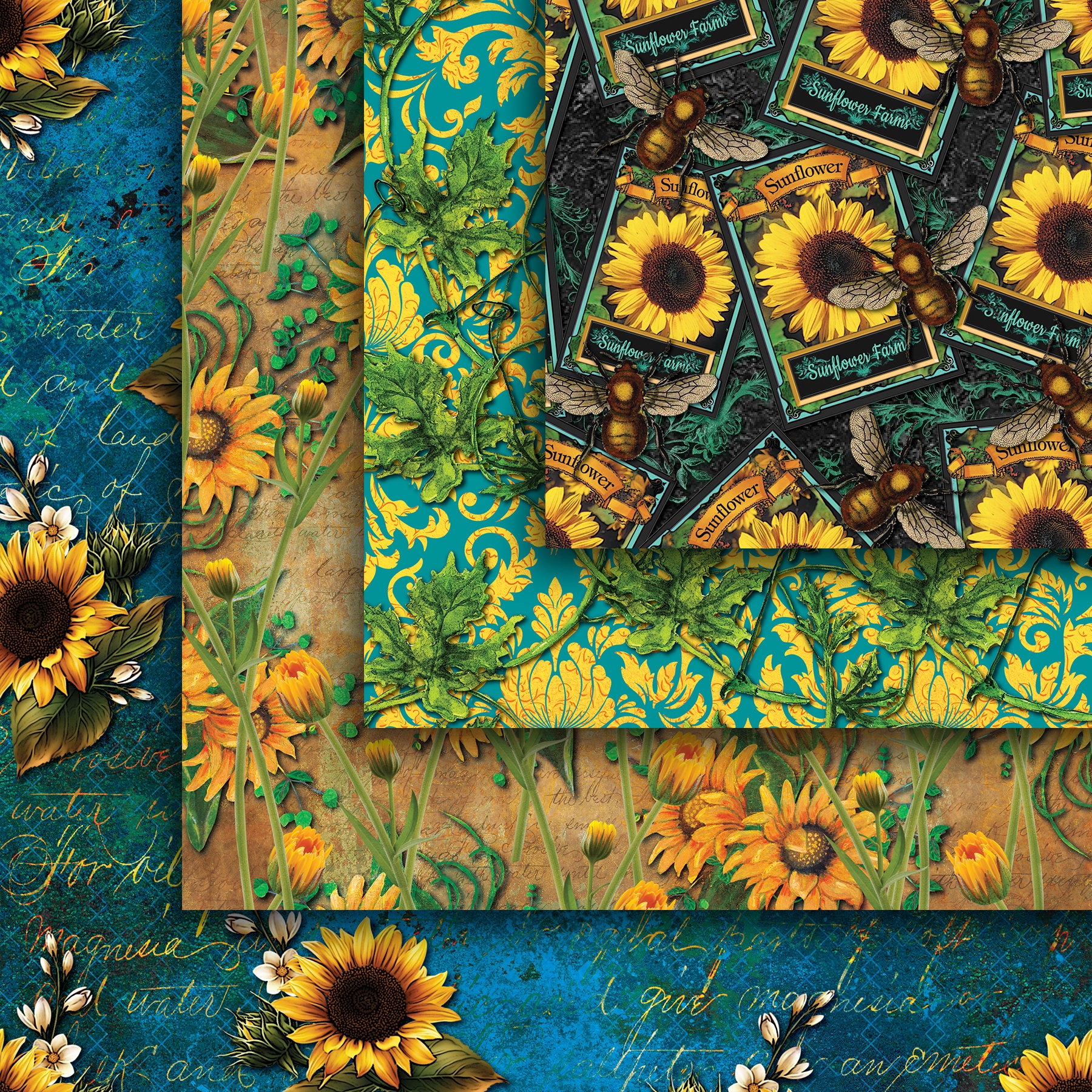 Sunflower Seamless Digital Paper Pack, Flower Seamless Digital Paper ...