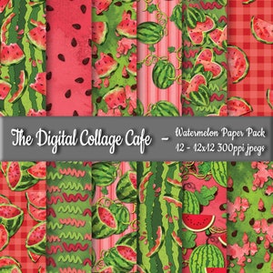 Wassermelone nahtlose digitales Papier Pack, Obst Digitalpapier, Wassermelone Scrapbook Papier, Picknick Papier - DPP076 - 12 - 12 x 12in 300ppi JPEGs