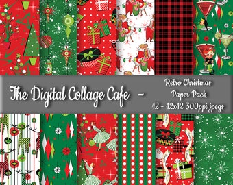 Retro Christmas Seamless Digital Paper Pack, Retro Holiday Digital Pattern, Christmas Fabric Digital Design - DPP162 - 12-12x12in300ppiJPEG
