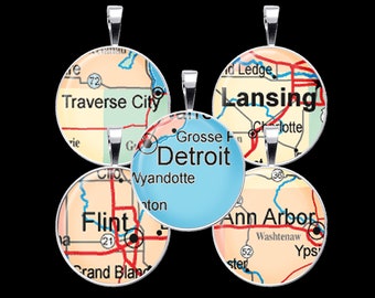 Michigan City Maps Digital Collage Sheet, Michigan Bottle Cap Images - DCC174 - 18mm, 20mm, 25mm and 30mm Rounds/Circles - Instant Download