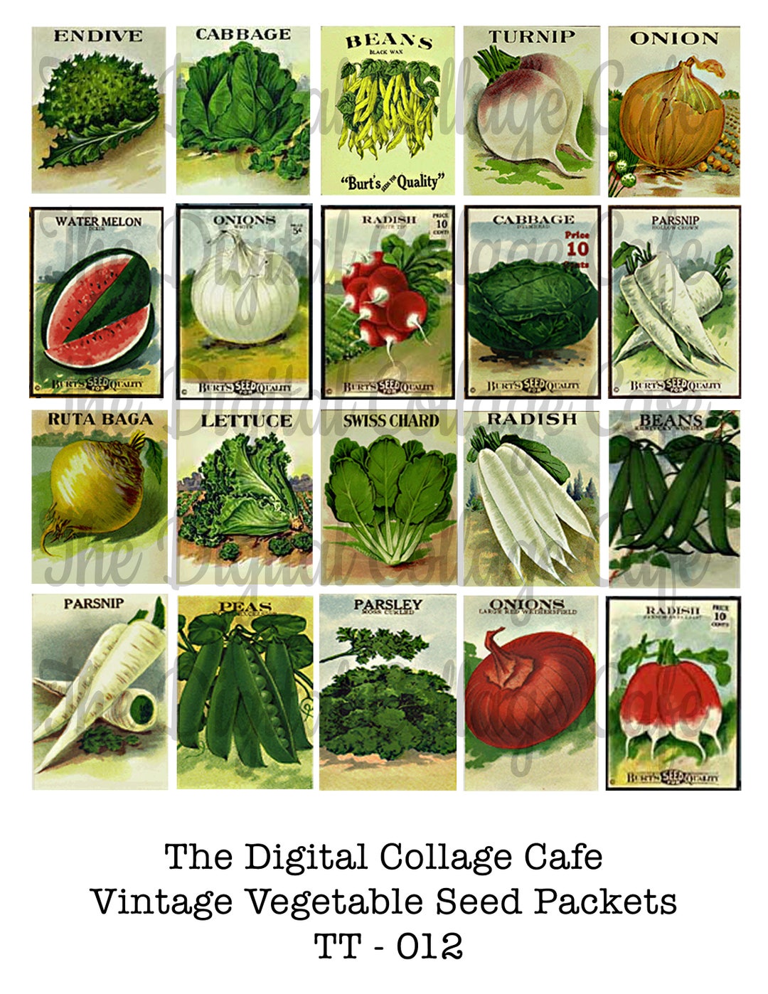 Vegetable Seed Notes Vintage Vegetable Seed Packets Digital Collage Sheet - TT - 012 ...