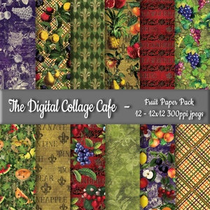 Fruit Seamless Digital Paper Pack, Vintage Fruit Digital Pattern, Fruit Fabric Digital Design -DPP150 -12 -12x12in300ppiJPEG