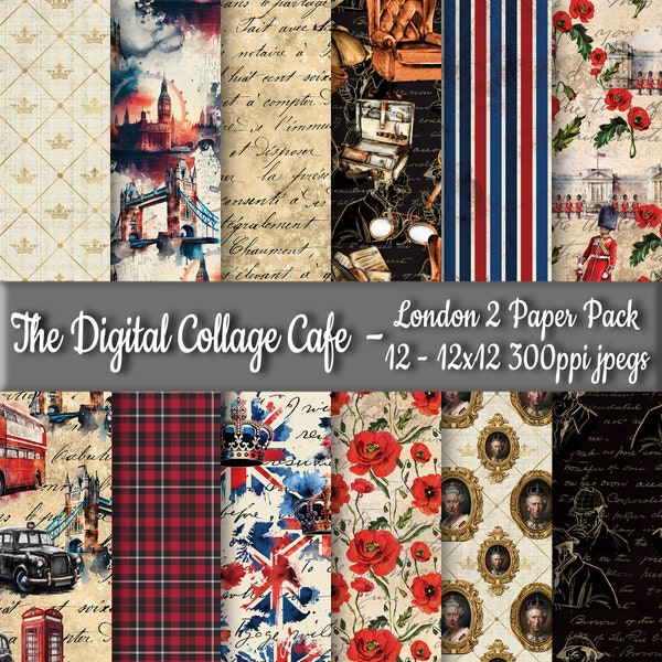 London 2 Seamless Digital Paper Pack, British Fabric Digital Design, Sherlock Junk Journal Paper - DPP179 - 12-12x12in300ppiJPEG