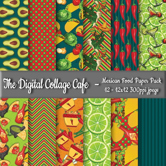 Mexican Food Seamless Digital Paper Pack, Taco Seamless Paper Pack, Avocado Seamless Paper Pack - DPP015 - 12 - 12x12in 300ppi JPEGs
