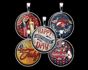 Foglio di collage digitale vintage del 4 luglio, collage di tappi di bottiglia patriottici - DCC160 - Cerchi da 18 mm, 20 mm, 25 mm e 30 mm - Download immediato