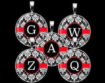 Damask Alphabet in Red Digital Collage Sheet DCC004 - 18mm, 20mm, 25mm and 30mm Rounds or Circles - Immediate Download