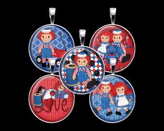 Raggedy Ann and Andy Digital Collage Sheet, Rag Doll Collage - DCC125 - 18mm, 20mm, 25mm and 30mm Rounds/Circles - Instant Download