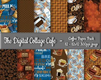 Coffee Seamless Digital Paper Pack, Iced Coffee Digital Paper Pack, Latte Seamless Digital Paper Pack - DPP028 - 12 - 12x12in 300ppi JPEGs