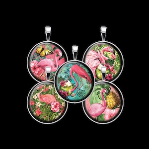 Flamingos Digital Collage Sheet, Flamingo Bottle Cap Collage, Beach Collage - DCC166 - 18mm,20mm,25mm & 30mm Circles-Instant Download