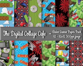 Video Games Seamless Digital Paper Pack, Gamer Seamless Digital Paper, Video Games Seamless Scrapbook Paper - DPP098 -12-12x12in 300ppi JPEG