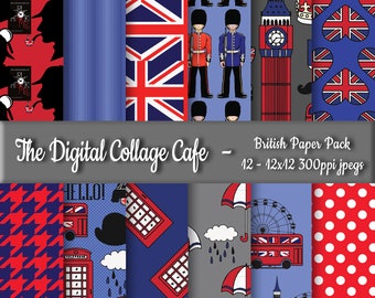 British Digital Paper Pack, London Digital Paper Pack, England Digital Paper Pack - DPP002 - 12 - 12x12in 300ppi JPEGs