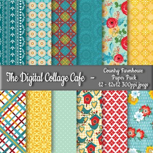 Country Farmhouse Naadloze Digitale Paper Pack, Kleurrijke Country Chic Plaid Patroon, Floral Fabric Design - DPP133 - 12 - 12x12in300ppiJPEG